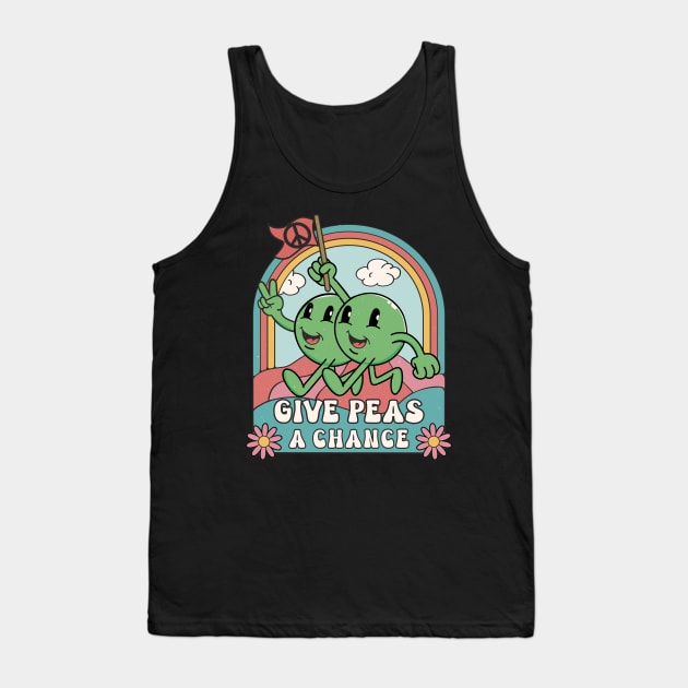 Give Peas A Chance Funny Retro Cartoon Style Pun Tank Top by FloraLi